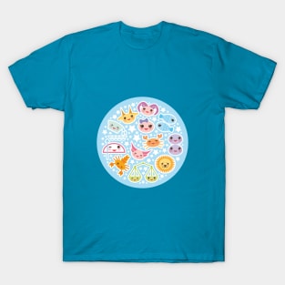 Funny Kawaii zodiac sign (bright blue background) T-Shirt